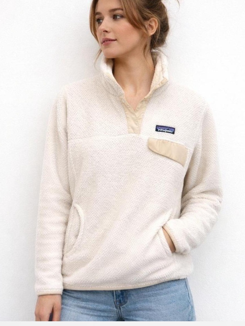Patagonia Cream-Trim White Snap-T Fleece Pullover